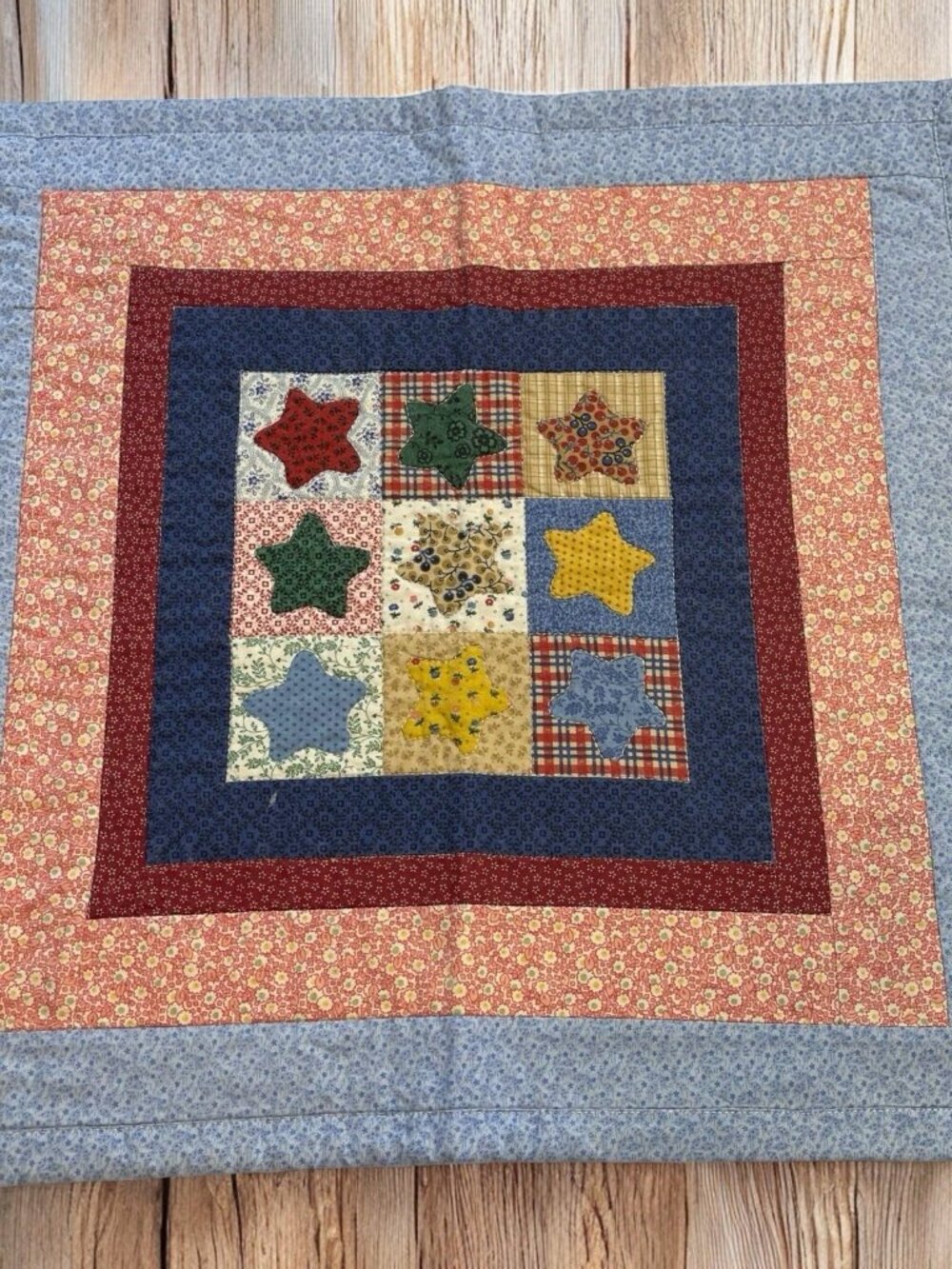 Handmade Patchwork DOLL Small Quilt Stars Floral Cottagecore Country Colorful